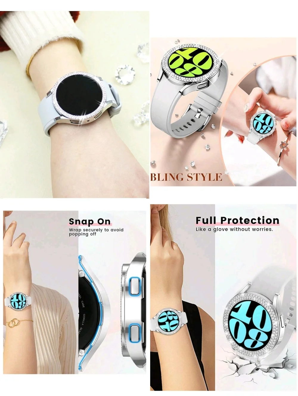 2 Pc. Samsung Galaxy Watch 4/5 44mm Rhinestone Bezel Watch Cases - Silver & Gold